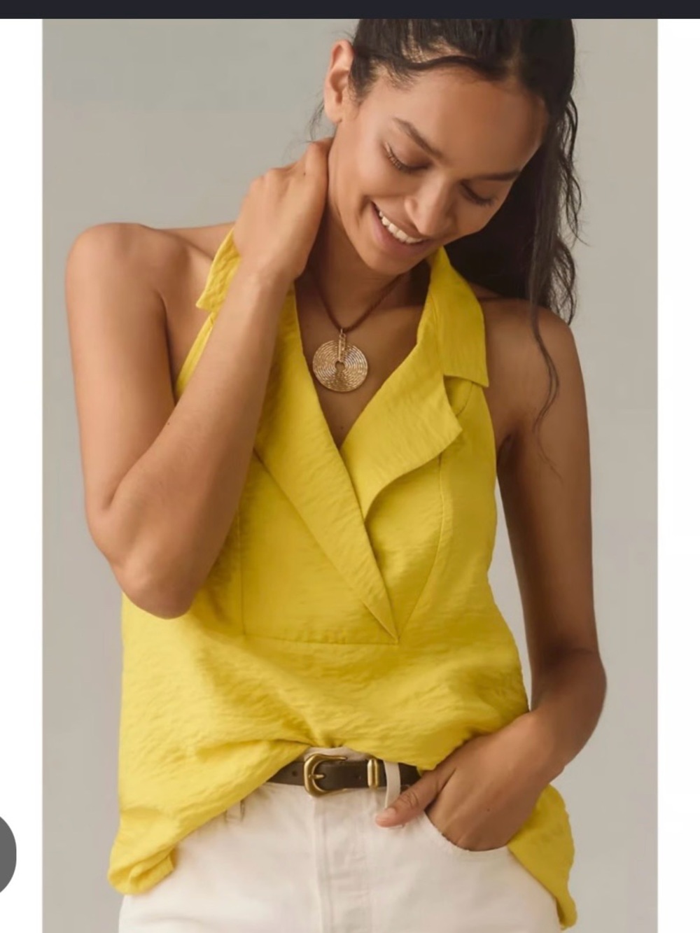 Anthropologie Yellow Sleeveless V-Neck Collared Tank